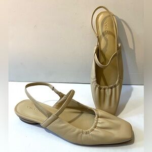 Vince VENICE Macadamia Leather Ballerina Squar Toe Women's Slingback Flats 7.5M